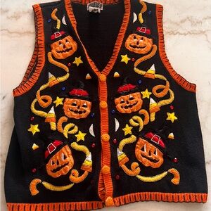Basic Editions Black and Orange Halloween Sweater Vest